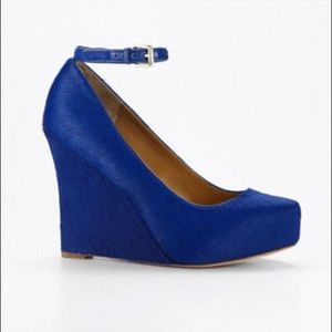 Ann Taylor Blue Pony Hair Wedges size 8 4” wedge